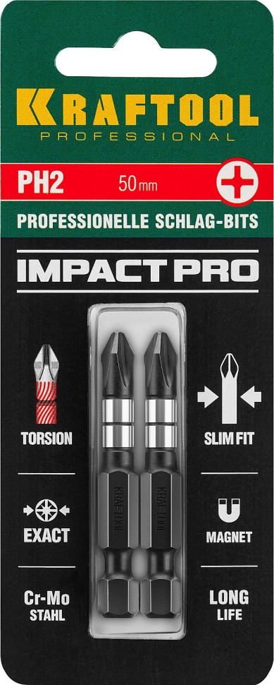 KRAFTOOL Impact PH2, 50 мм, 2 шт, ударные биты (26191-2-50-S2)