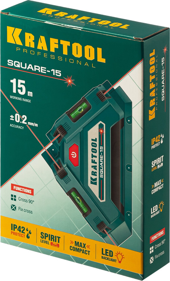KRAFTOOL Square-15, лазерный угольник для кафеля (34705)