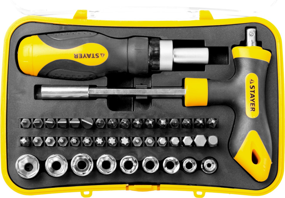 STAYER T-Compact-43, 43 предм., реверсивная отвертка с насадками (25084-H43)