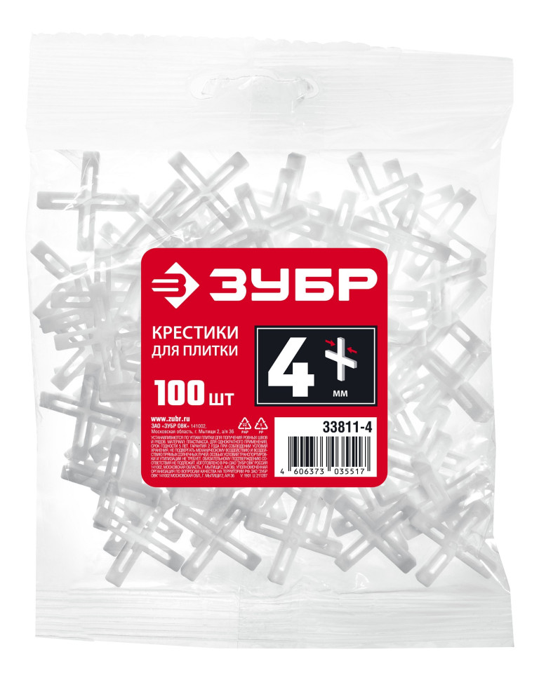 ЗУБР 4 мм, 100 шт, крестики для плитки (33811-4)