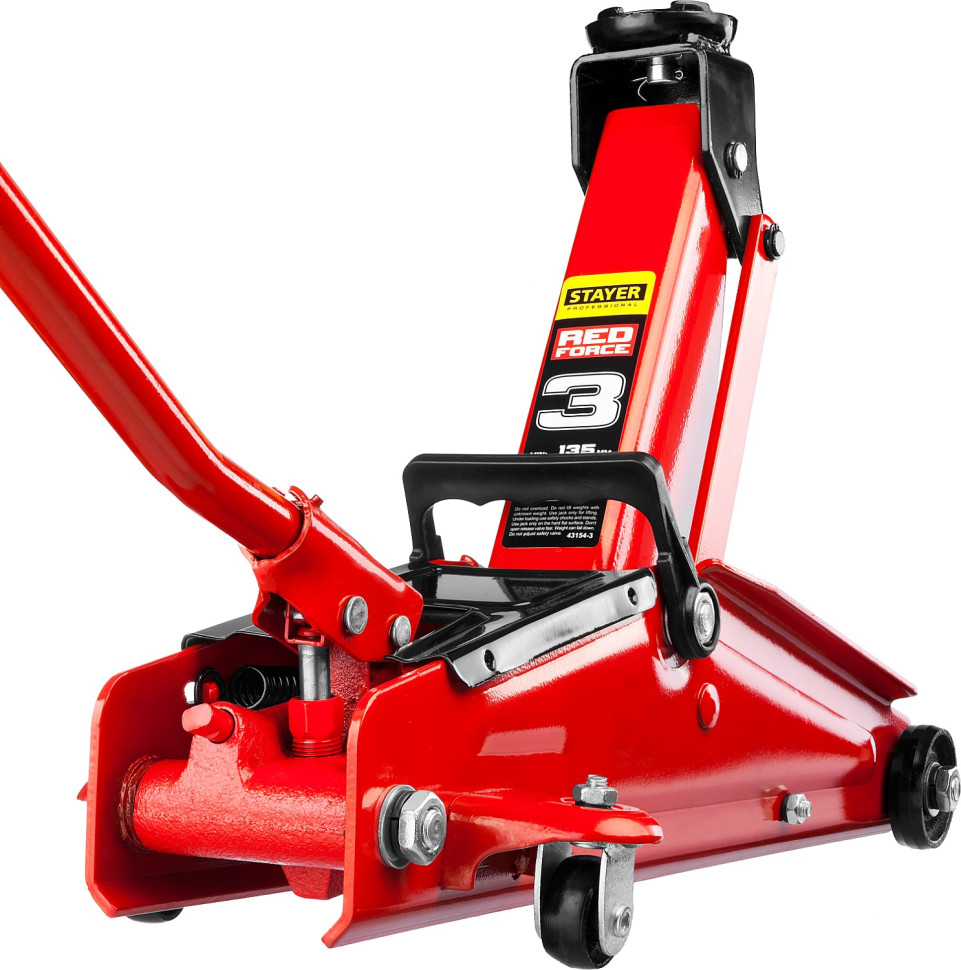 STAYER R-33 RED FORCE, 3 т, 135 - 400 мм, подкатной домкрат с увеличенным подъемом, Professional (43154-3)