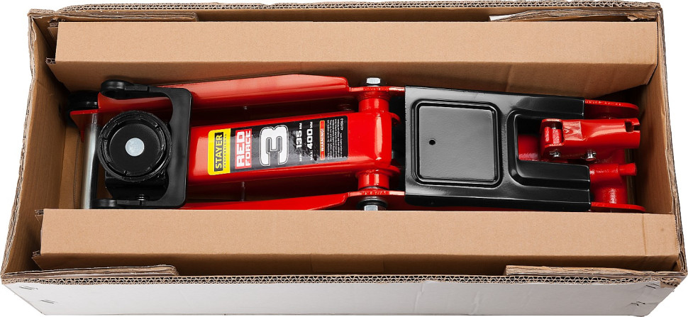 STAYER R-33 RED FORCE, 3 т, 135 - 400 мм, подкатной домкрат с увеличенным подъемом, Professional (43154-3)