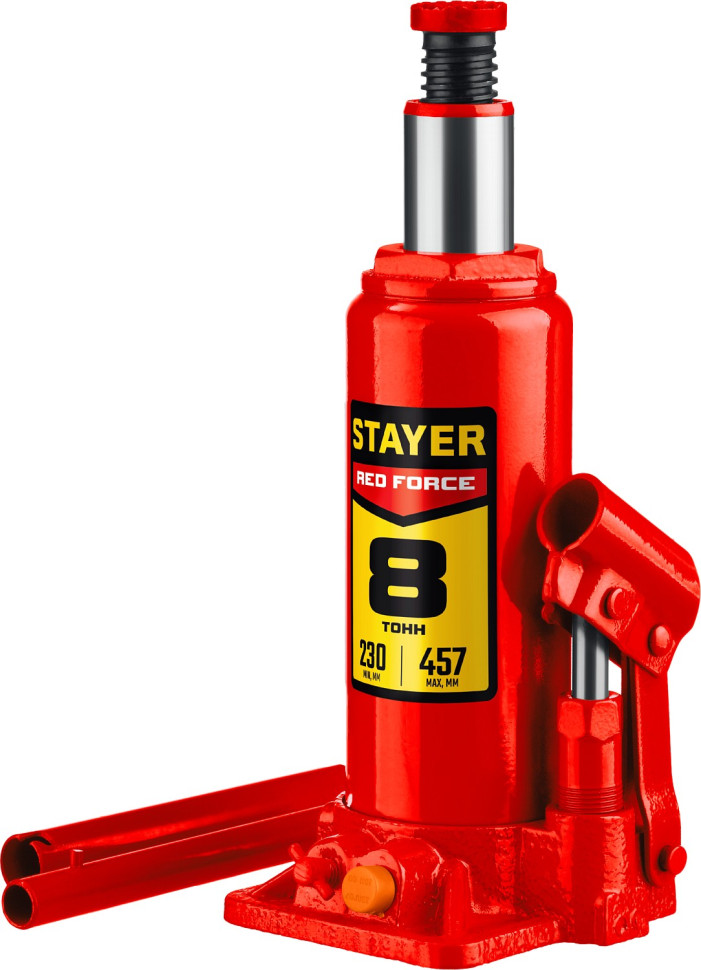 STAYER RED FORCE, 8 т, 230 - 457 мм, бутылочный гидравлический домкрат, Professional (43160-8)