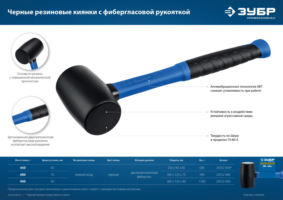 ЗУБР 680 г, чёрная, резиновая киянка, Профессионал (20532-680)