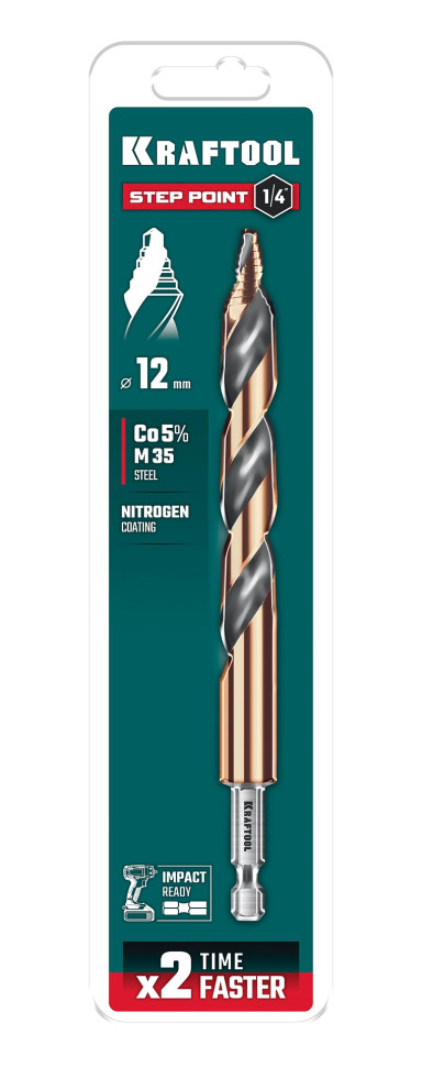 KRAFTOOL STEP POINT, d 12.0 х 151 мм, сверло по металлу для винтовёртов и шуруповертов IMPACT READY (29653-12)