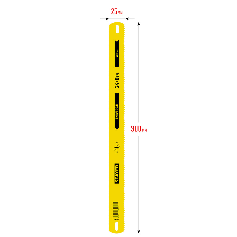 STAYER Universal, 8 + 24 TPI, 25 х 300 мм, 1 шт, коробка 50 шт, универсальное двустороннее широкое полотно по дереву и металлу (1591)