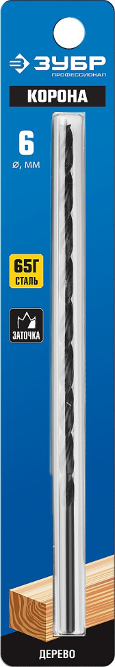 ЗУБР d 6 x 200/150 мм, М-образная заточка, спиральное сверло по дереву, Профессионал (29421-200-06)
