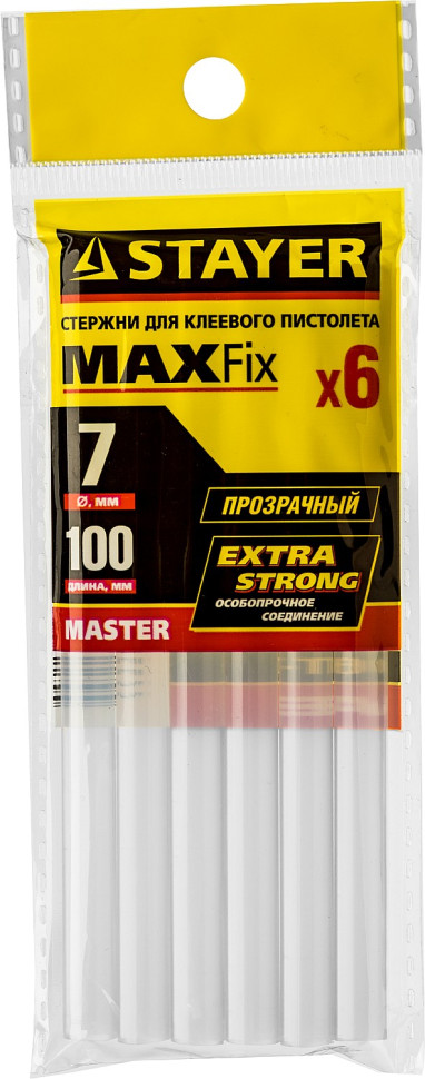 STAYER Cristal, 7 х 100 мм, 6 шт, прозрачные, универсальные клеевые стержни Professional (2-06817-T-S06)