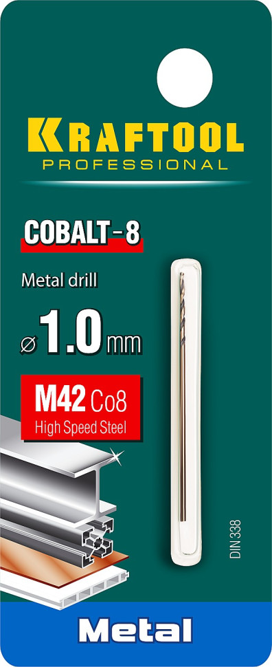 KRAFTOOL COBALT-8, 1.0 х 40 мм, сталь М42, HSS-Co(8%), сверло по металлу (29656-1)
