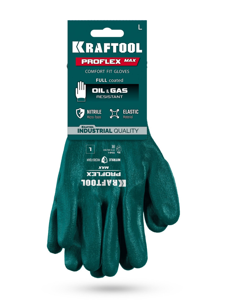 KRAFTOOL ProFlex Max, L (9), полный облив, эластичные перчатки, вспененное нитриловое покрытие, 15 класс (11240-L)