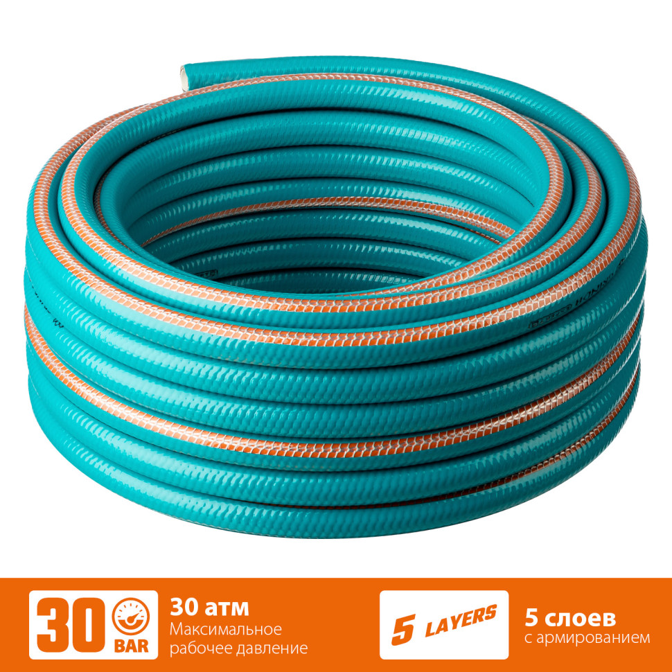 GRINDA EXPERT 5, 3/4″ 50 м, 30 атм, пятислойный, текстильное армирование, поливочный шланг, PROLine (429007-3/4-50)