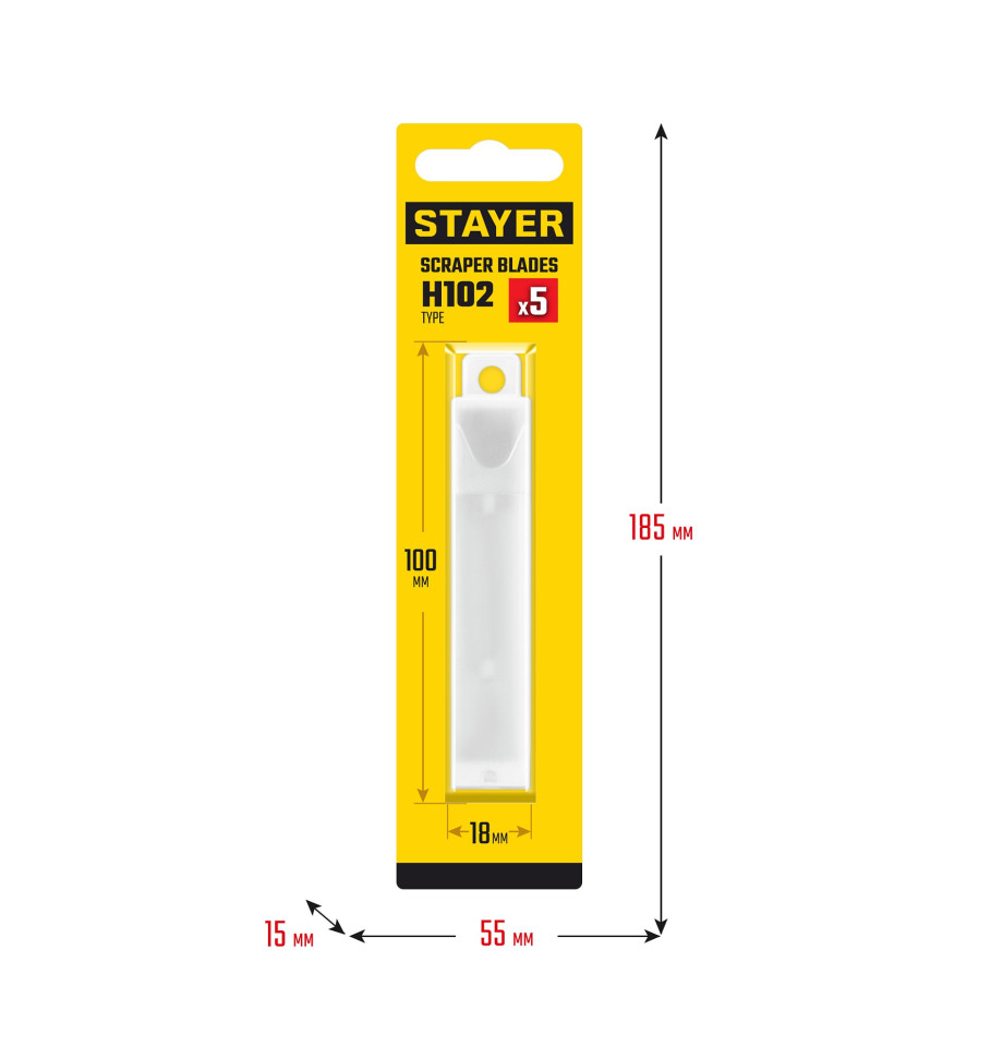 STAYER 100 мм, 5 шт, сменное лезвие для скребка 08515 (08515-S5)