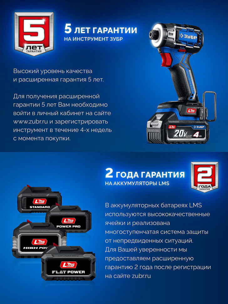 ЗУБР 20 В, 800 Н·м, 2 АКБ LMS (4 А·ч), бесщеточный ударный гайковерт, кейс, ПРОФЕССИОНАЛ (GB-800-42)
