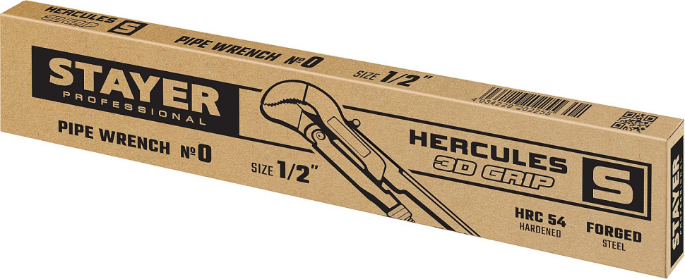 STAYER Hercules-S, №0, 1/2″, 240 мм, трубный ключ с изогнутыми губками, Professional (27311-0)