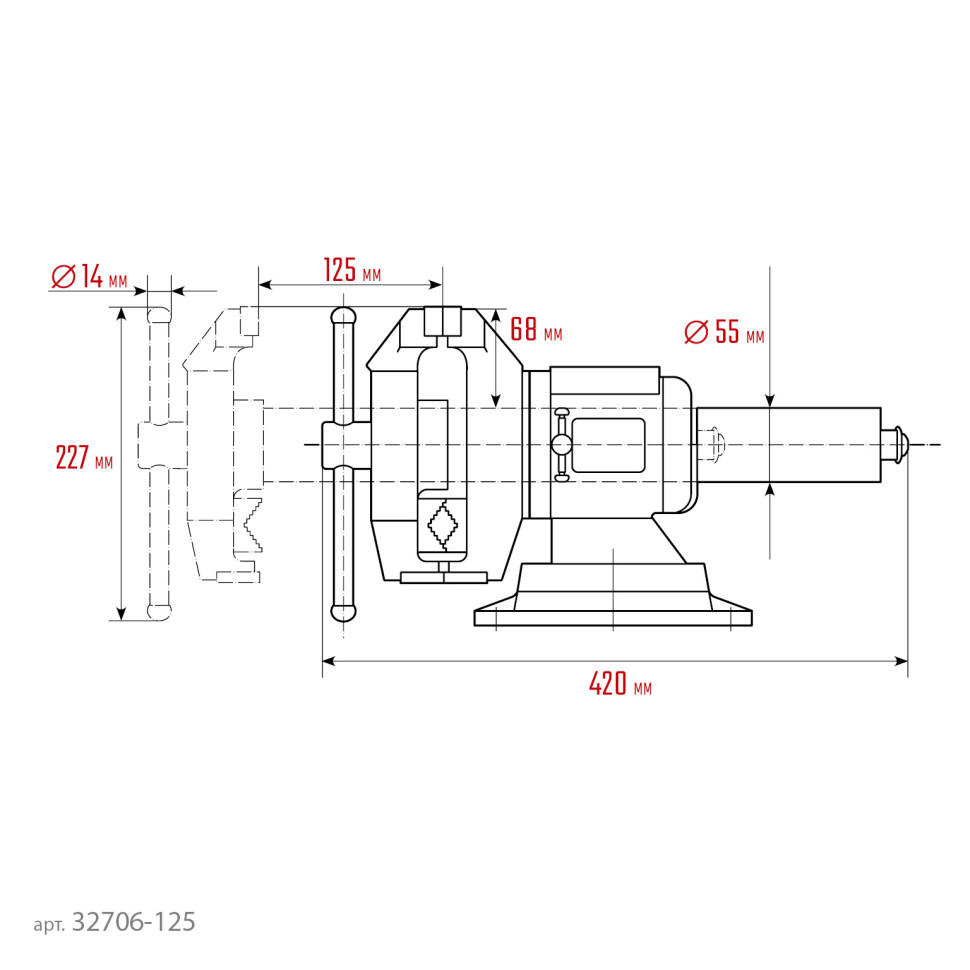 KRAFTOOL 3D Multi-Purpose, 125 мм, Чугунные слесарные тиски (32706-125)